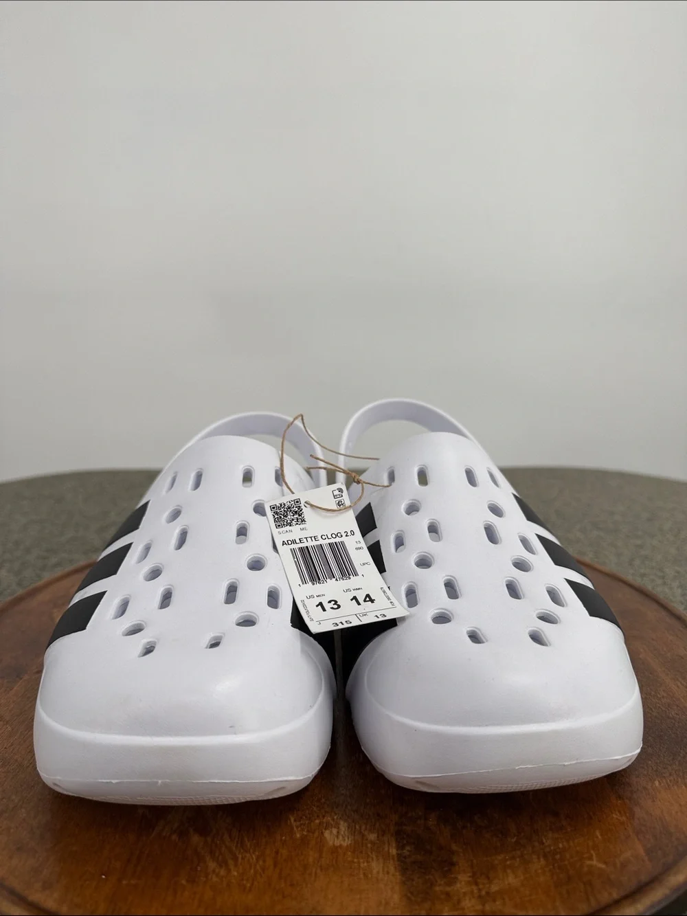 Adidas Shoes Mens 13 Adilette Clog 2.0 White Black Stripes Slip On Athletic